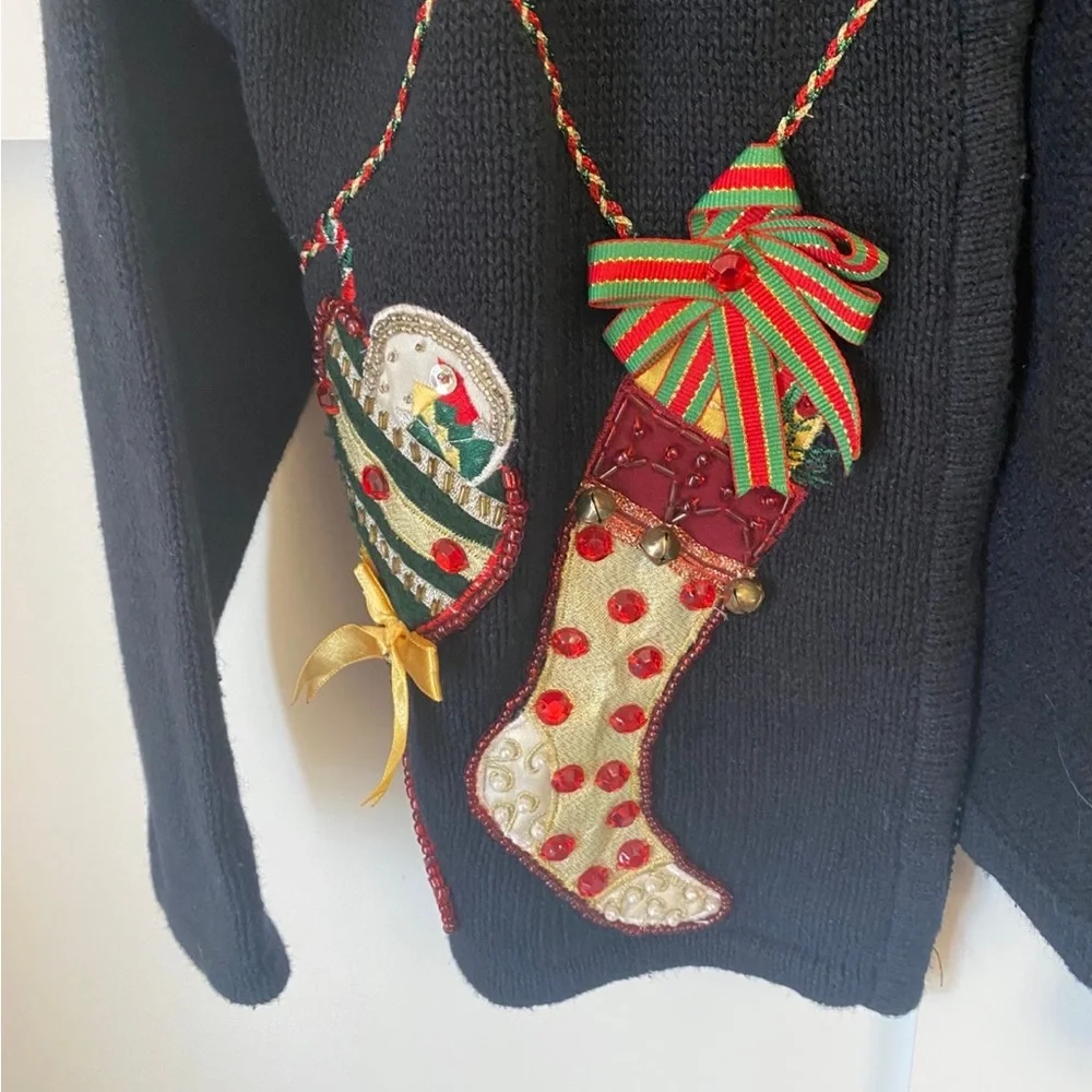 Sz PS Ugly Beautiful Christmas Cardigan Sweater‎ Embroidery Beaded